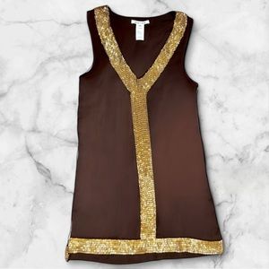 Alice + Olivia Sleeveless V-Neck Silk Beaded Shift Dress